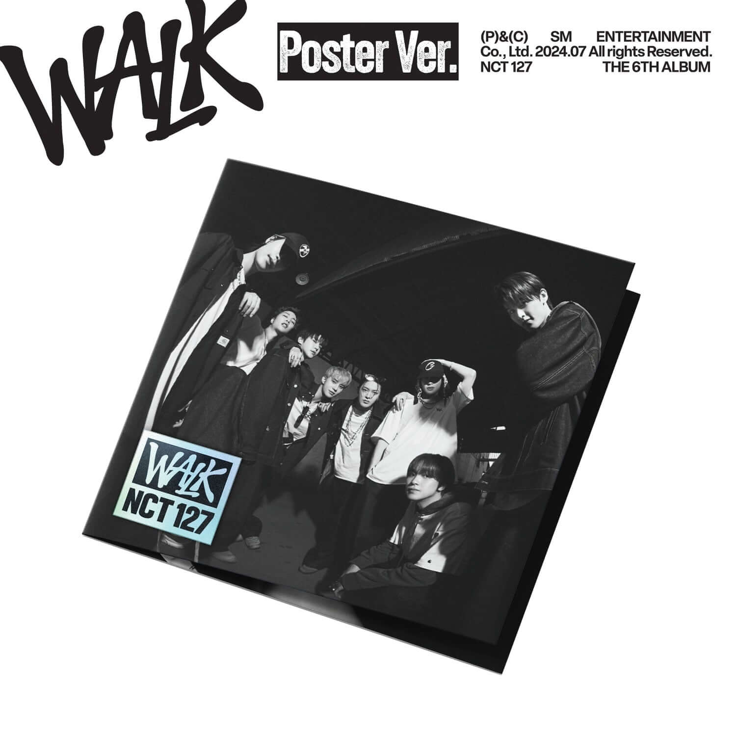 NCT 127 - 6th Album [WALK] (Poster Ver.) - Album Kpop : poster noir et blanc du groupe NCT 127, visuel promo.