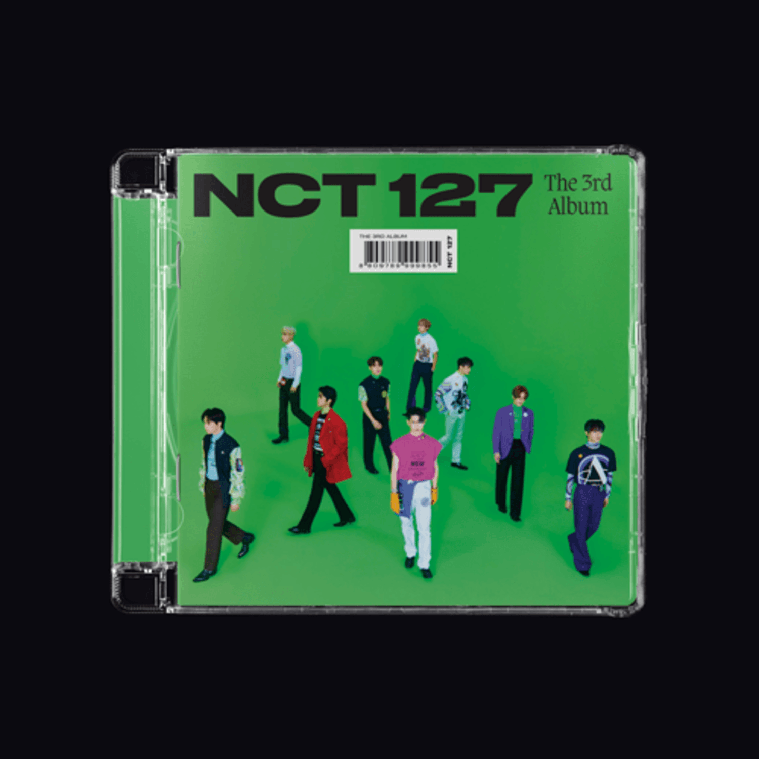 NCT - 3rd Full Album_[Sticker (Jewel Case Ver.)] - Album Kpop, jaquette NCT127 verte avec groupe sur fond noir.