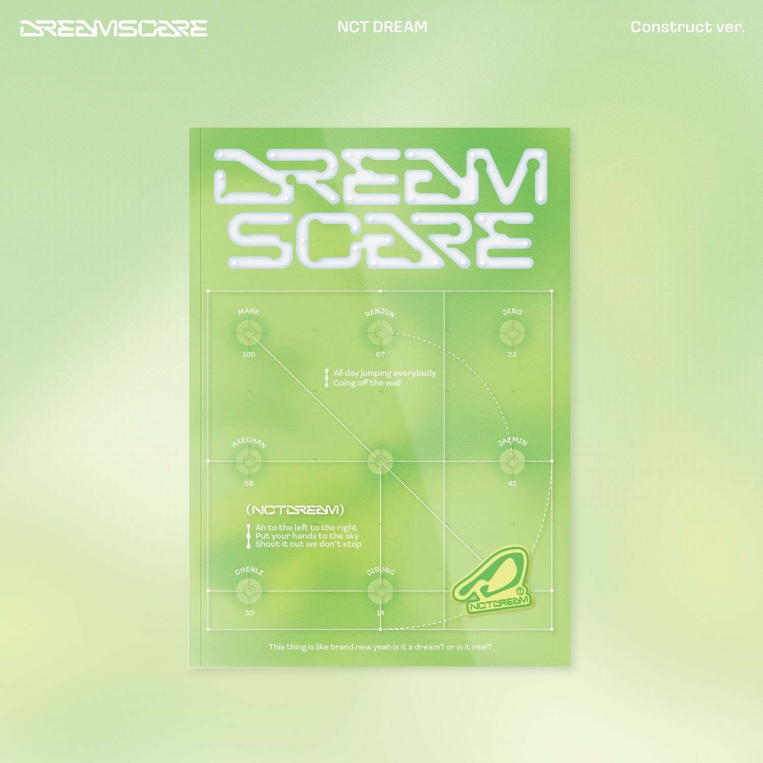 NCT DREAM - [DREAMSCAPE] (Construct Ver.) - Album Kpop : jaquette verte style schéma, marque NCT DREAM, visuel gaming.