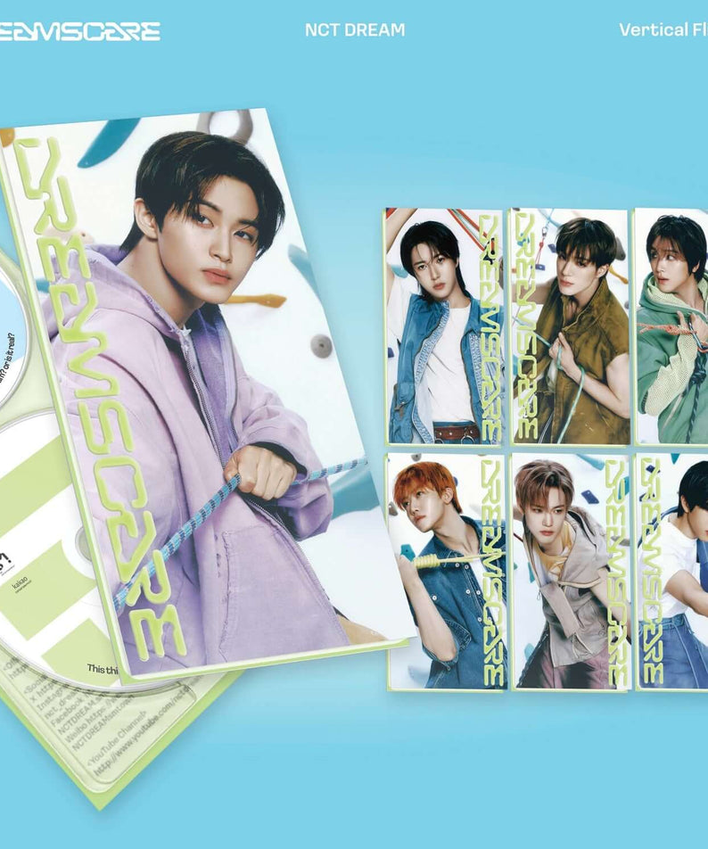 NCT DREAM - [DREAMSCAPE] (Vertical Flip Ver.) (Random 1 of 7) - Album Kpop, visuel bleu, photomontage, membres en tenues street.