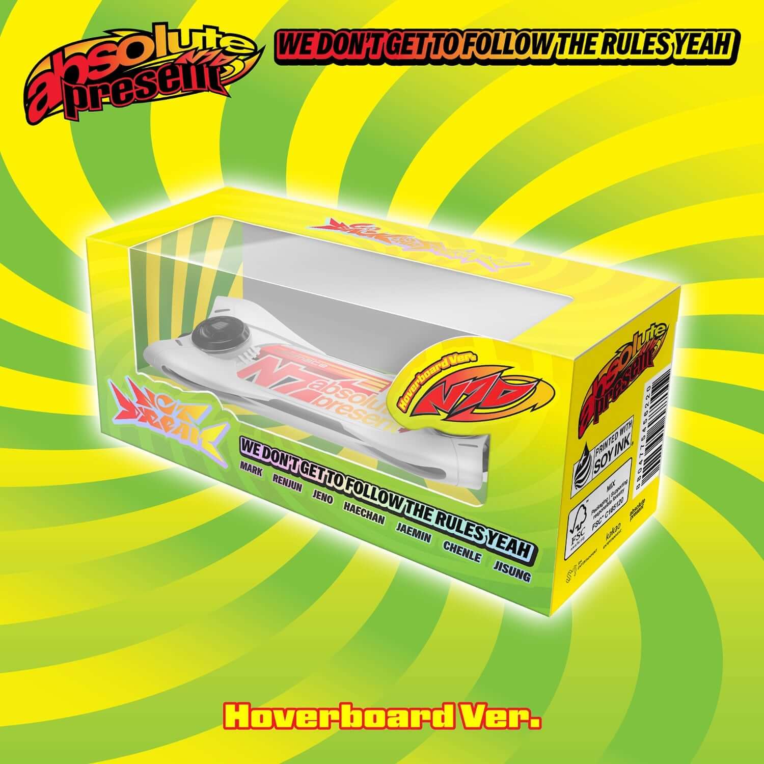 NCT DREAM - [Go Back To The Future] (Hoverboard Ver.)(Smart Album) - Album Kpop, boîte hoverboard sur fond jaune vif