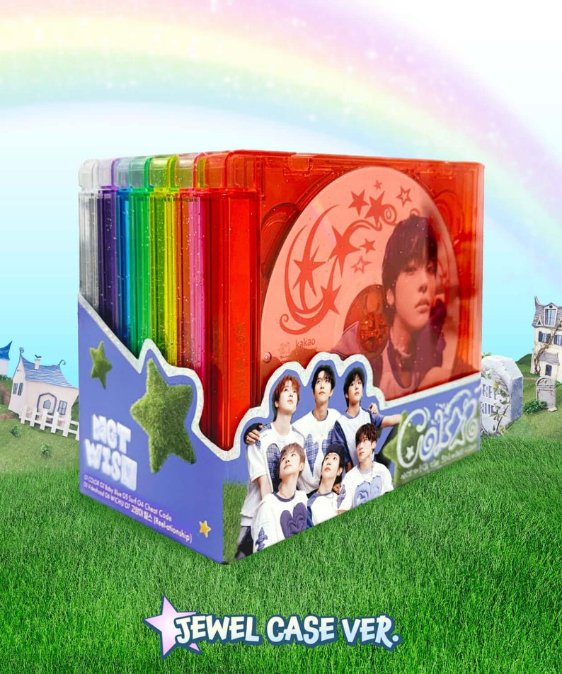 NCT WISH - 3rd Album [COLOR] (Jewel Case Ver.) (Random 1 of 7) - Album Kpop, boîtier jewel coloré sur fond prairie