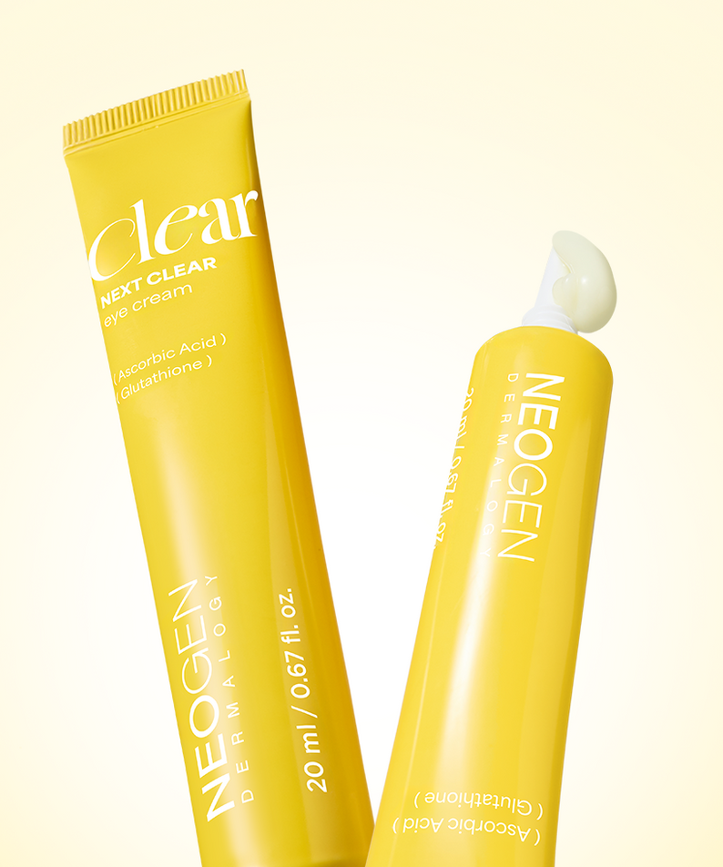 NEOGEN  Next Clear Eye Cream 20ml de la marque NEOGEN, tube jaune et applicateur, sur fond clair