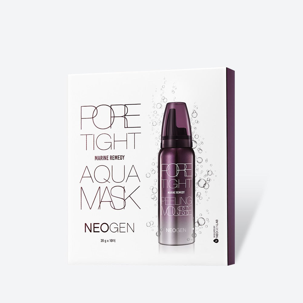 NEOGEN Pore Tite Aqua Mask 5 Pack de la marque NEOGEN, boîte blanche et flacon violet sur fond clair.