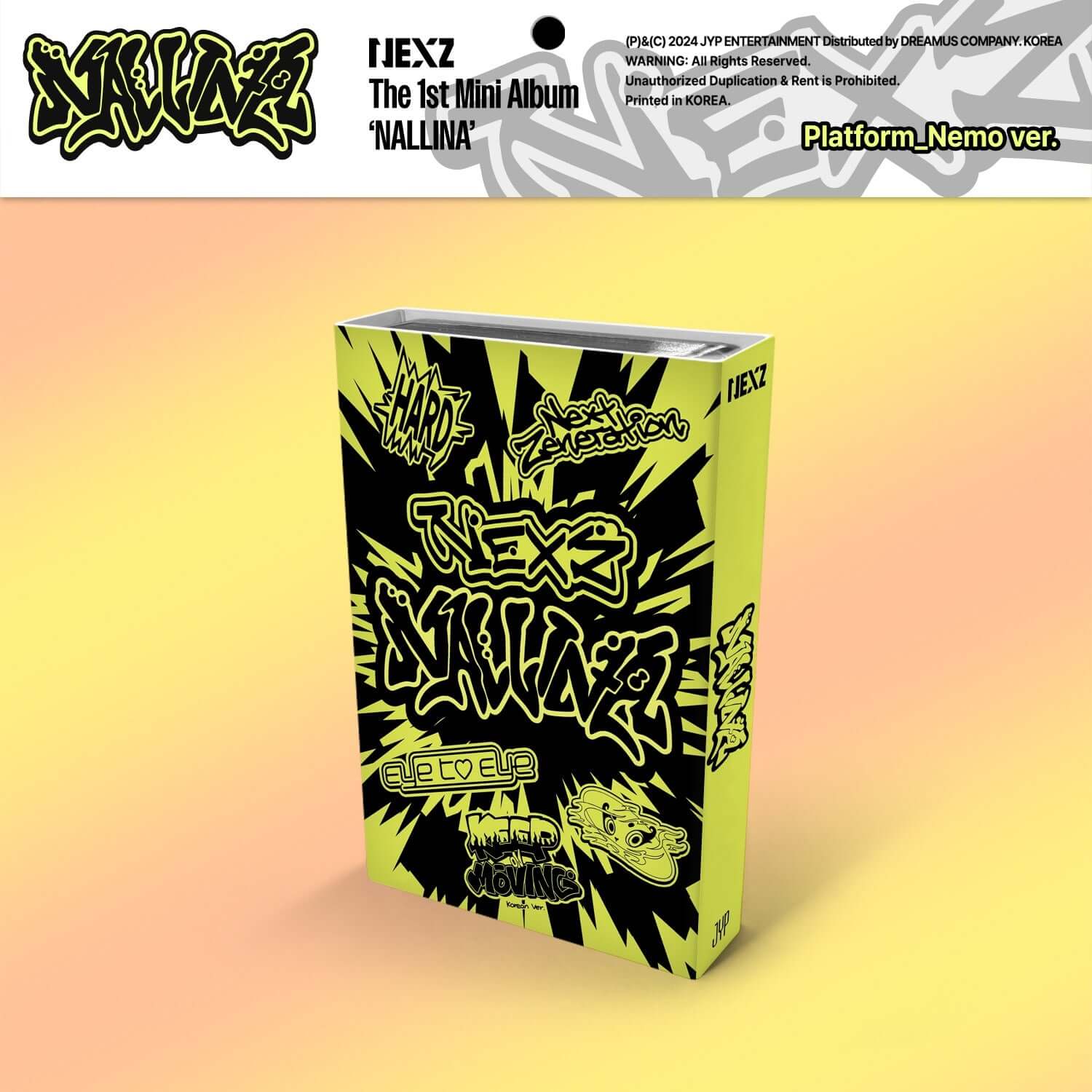 NEXZ - [NALLINA] (Platform Album ver.) - Album Kpop, boîtier NEXZ vert-jaune sur fond jaune, version plateforme