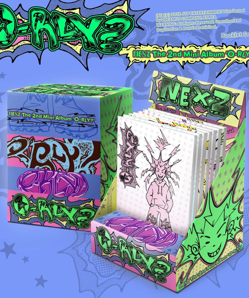 NEXZ - [O-RLY?] - Album Kpop : pack album NEXZ avec jaquettes pop art vertes et boîtes, visuel graphique blue