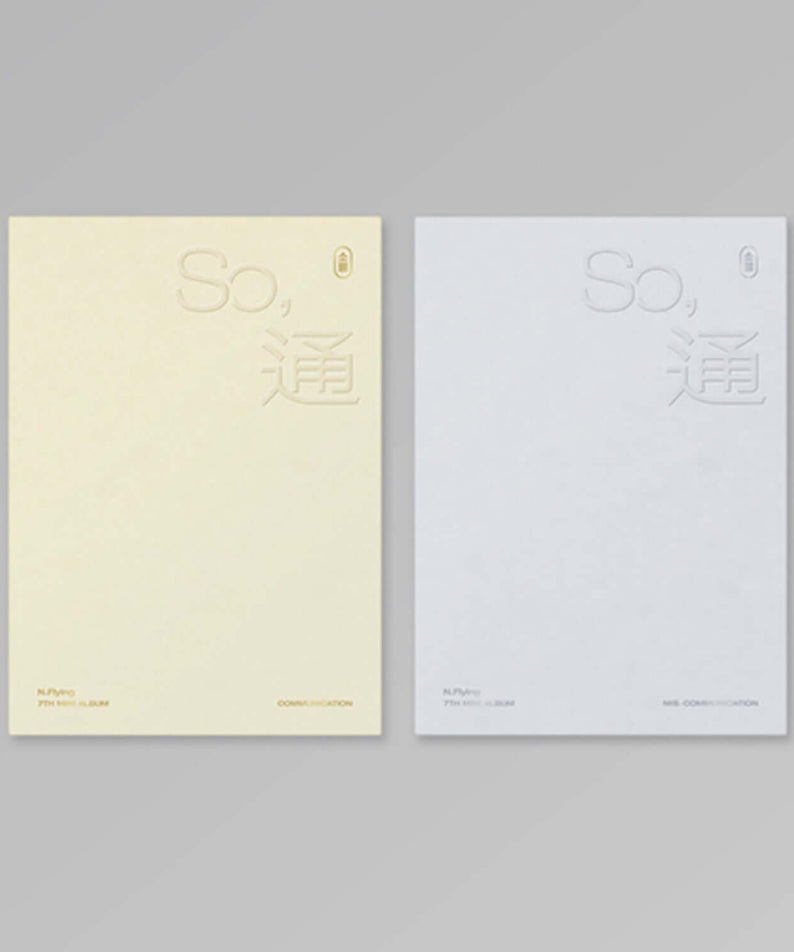 N.FLYING - 7th Album [SO, 通 ] Random - Album Kpop : jaquettes So et 通 sur fond clair, style minimaliste.