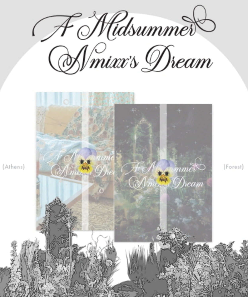 NMIXX - [A Midsummer NMIXX's Dream] (Standard) - Album Kpop, couverture estivale NMIXX, visuel rêve nocturne et forêt.