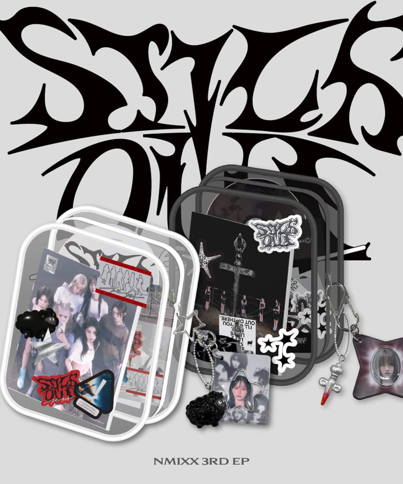 NMIXX - [Fe3O4: STICK OUT] (Limited Ver.) (Random) - Album Kpop, visuel avec pochettes, accessoires et sac, style graphique noir