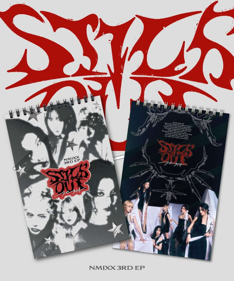 NMIXX - [Fe3O4: STICK OUT] (Random) - Album Kpop, couverture graphique rouge/blanc avec photos du groupe NMIXX
