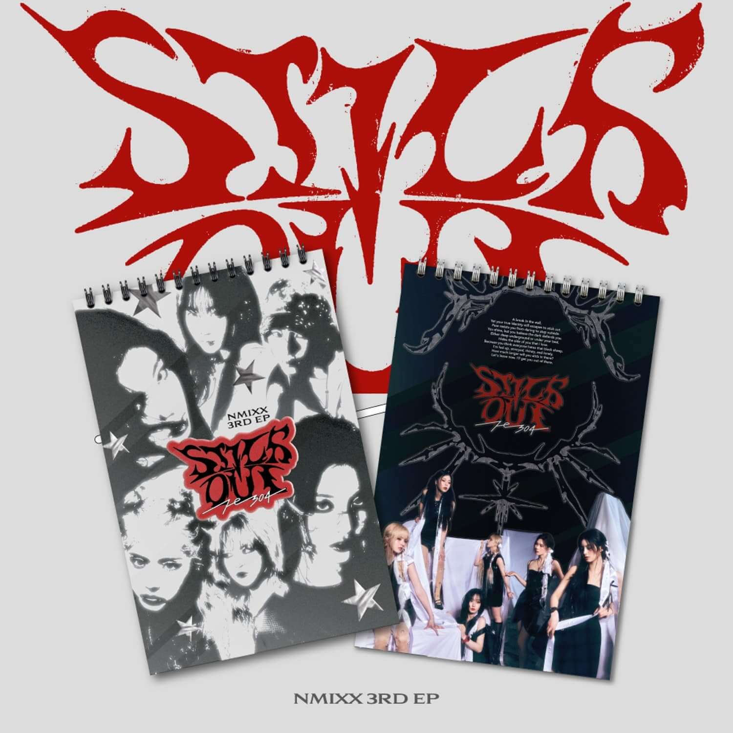 NMIXX - [Fe3O4: STICK OUT] (Random) - Album Kpop, couverture graphique rouge/blanc avec photos du groupe NMIXX