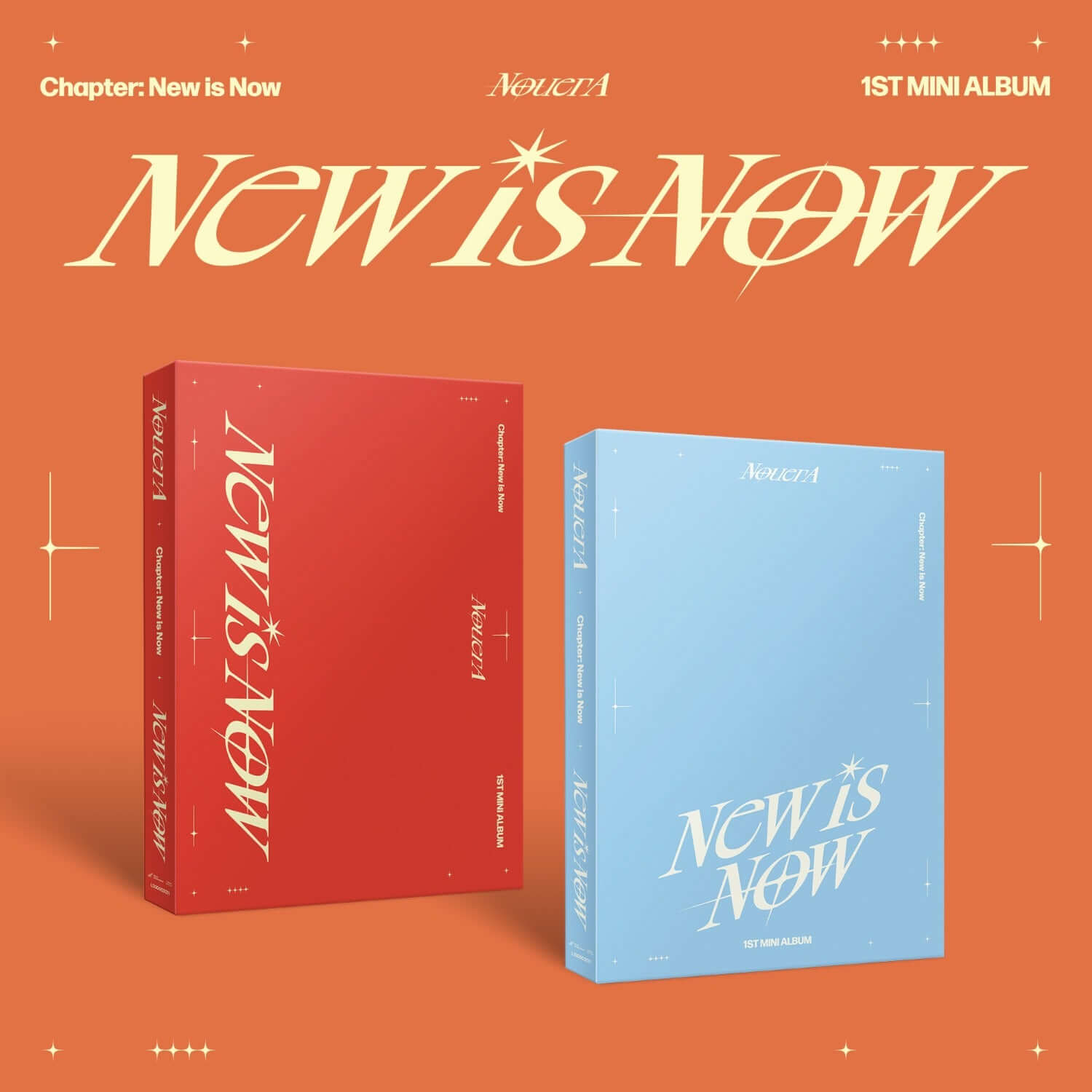 NOUERA - 1st Album [Chapter: New is Now] (New ver. / Now ver.) (Random) - Album Kpop, couverture rouge et bleue sur fond orange