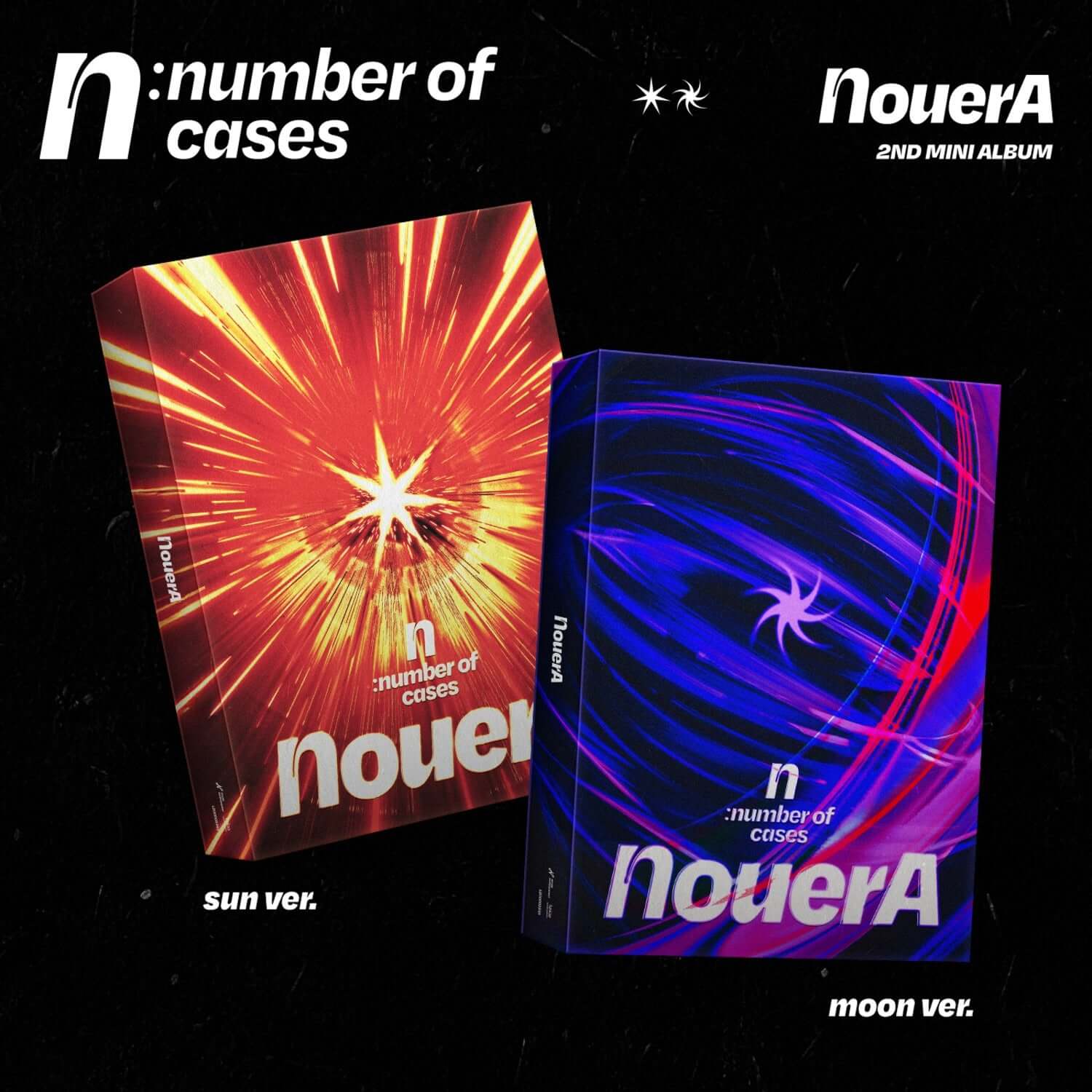 NOUERA - 2nd Album [n: number of cases] (Random 1 of 2) - Album Kpop, boîtiers Sun/Moon face à face, visuel néon.