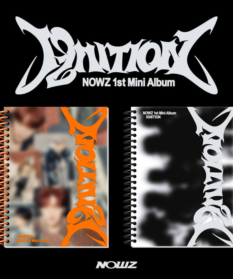 NOWZ - 1st Mini Album [IGNITION] (Set of 2) - Album Kpop, couverture noire/blanche avec nom NOWZ sur image promotionnelle