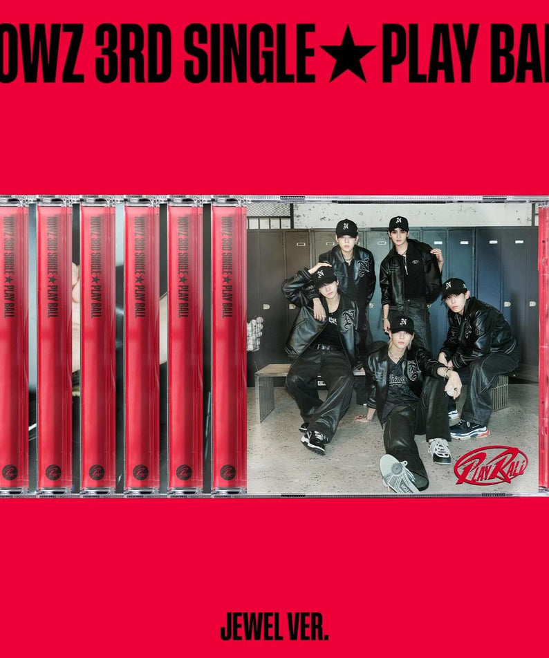 NOWZ - [Play Ball] (Jewel VER.) (Random 1 of 6) - Album Kpop NOWZ, visuel rouge avec groupe en veste, coffret Jewel VER.