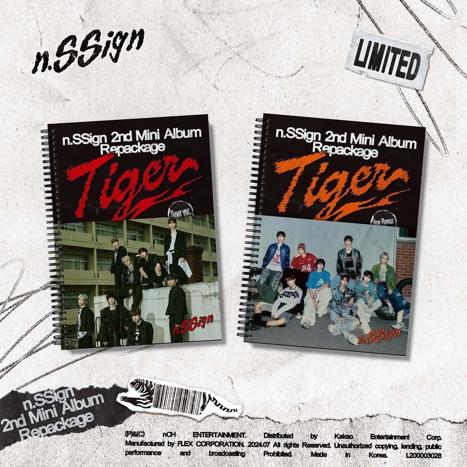 N.SSIGN - 2nd Album [Tiger] (Random) - Album Kpop : packaging mini album Tiger, jaquettes avec groupe N.SSIGN sur fond clair
