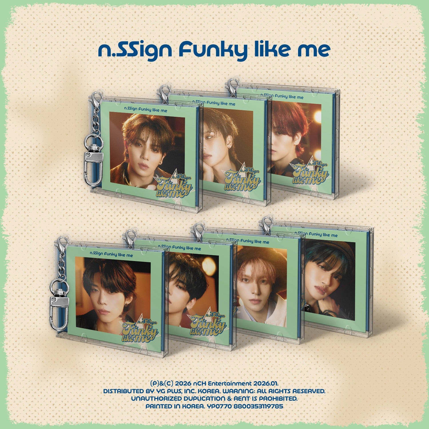 N.SSIGN - [Funky like me] (Mini Jewel ver.) (Random 1 of 7) - Album Kpop, photo coffret avec pochettes, fond beige