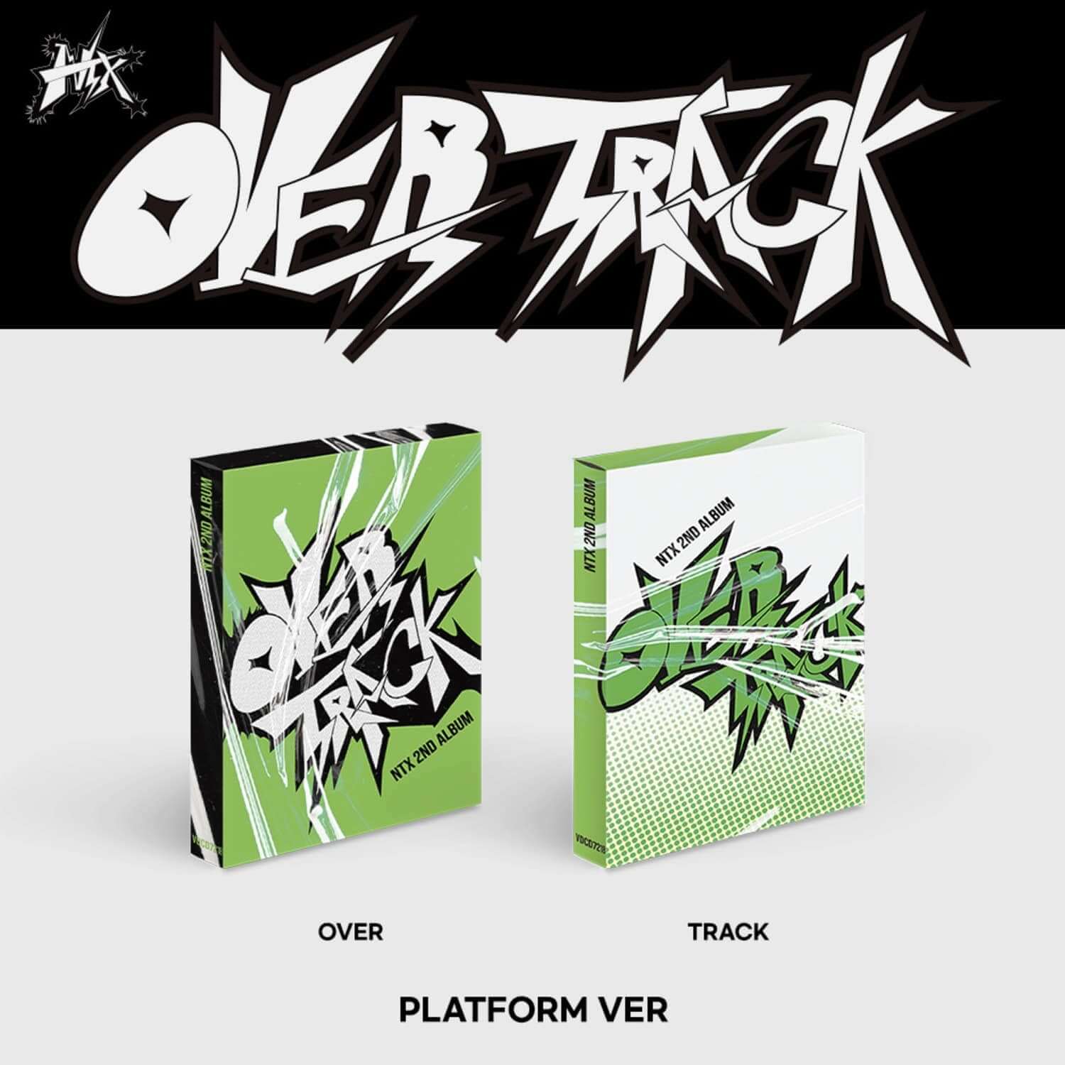 NTX - [OVER TRACK] (Platform Ver) (Random 1 of 2) - Album Kpop, boîtiers verts et noirs sur fond blanc.
