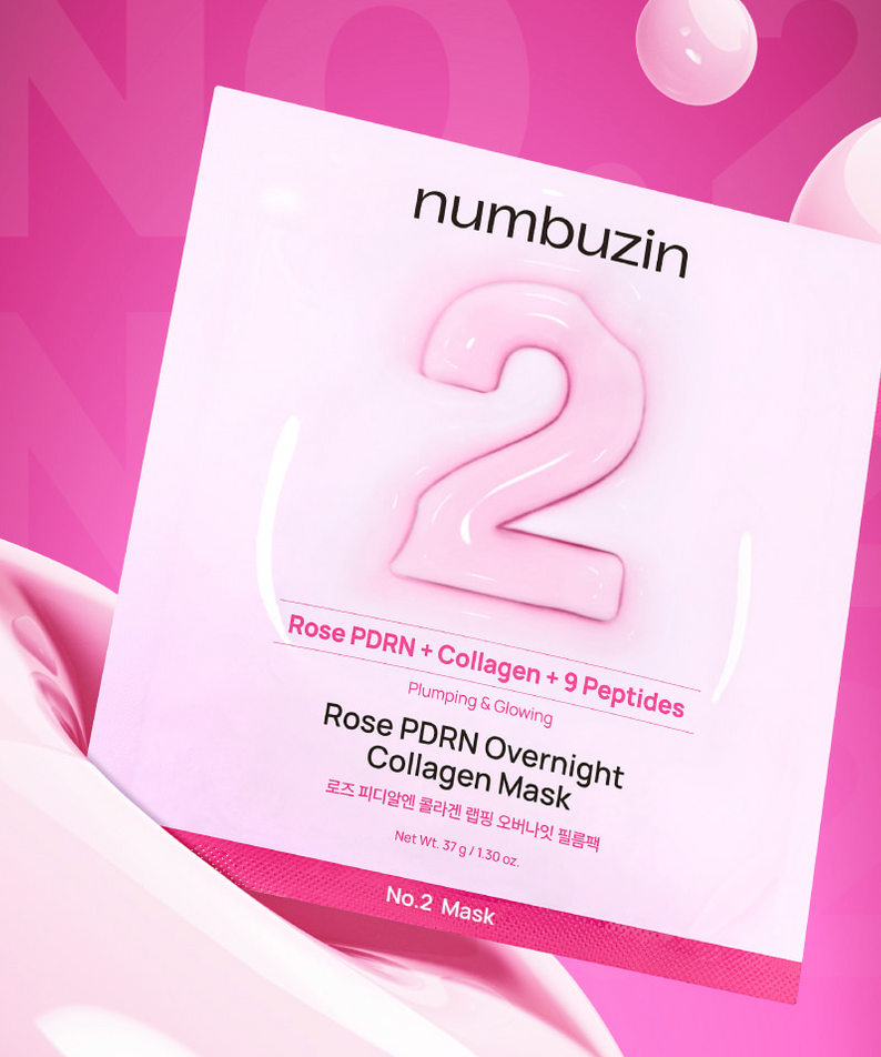 NUMBUZIN No. 2 Rose PDRN Collagen Wrapping Overnight Film Pack (4 sheets) avec marque numbuzi n, film rose nocturne