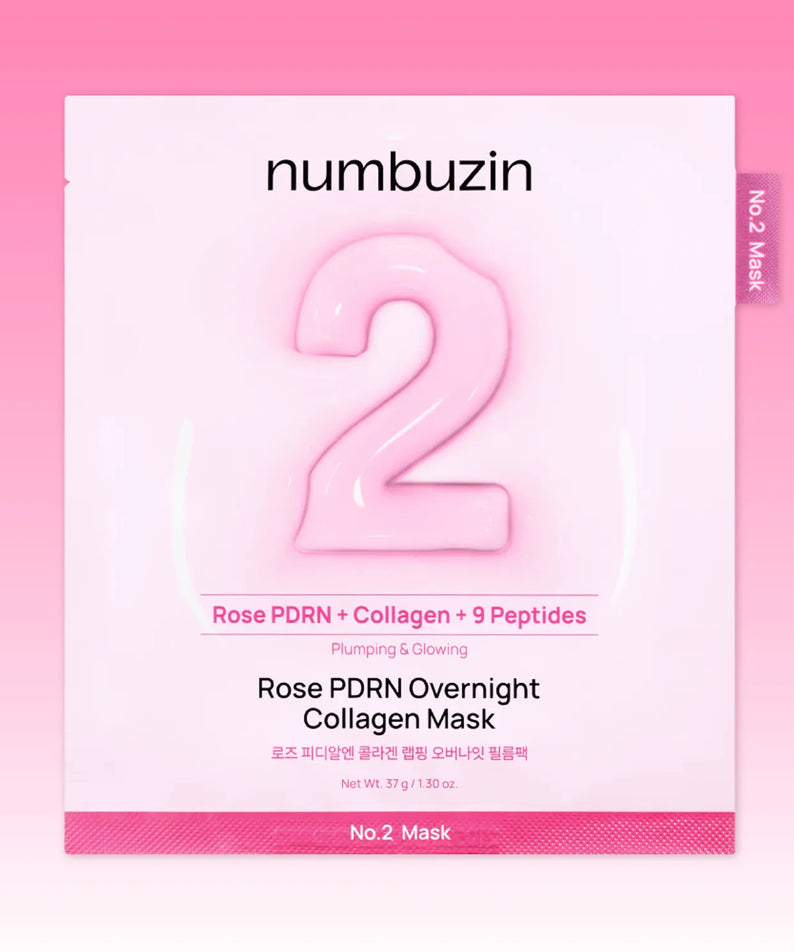 NUMBUZIN No. 2 Rose PDRN Collagen Wrapping Overnight Film Pack (4 sheets) masque collagène rose, sur fond rose