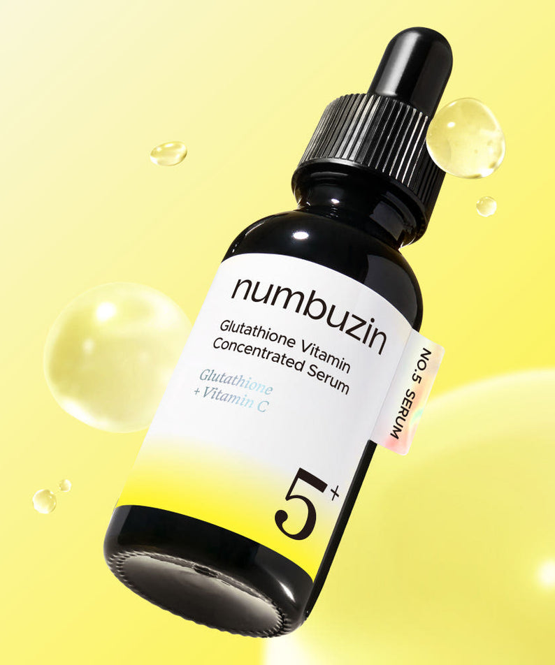 NUMBUZIN No.5 Glutathione C Trace Ampoule 30ml de la marque NUMBUZIN, sérum en flacon noir sur fond jaune