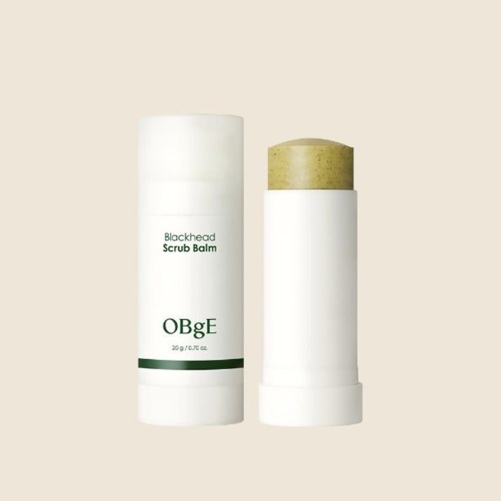 OBGE Blackhead Scrub Balm 20g de la marque OBGE, baume exfoliant noir sur fond clair, vue produit.