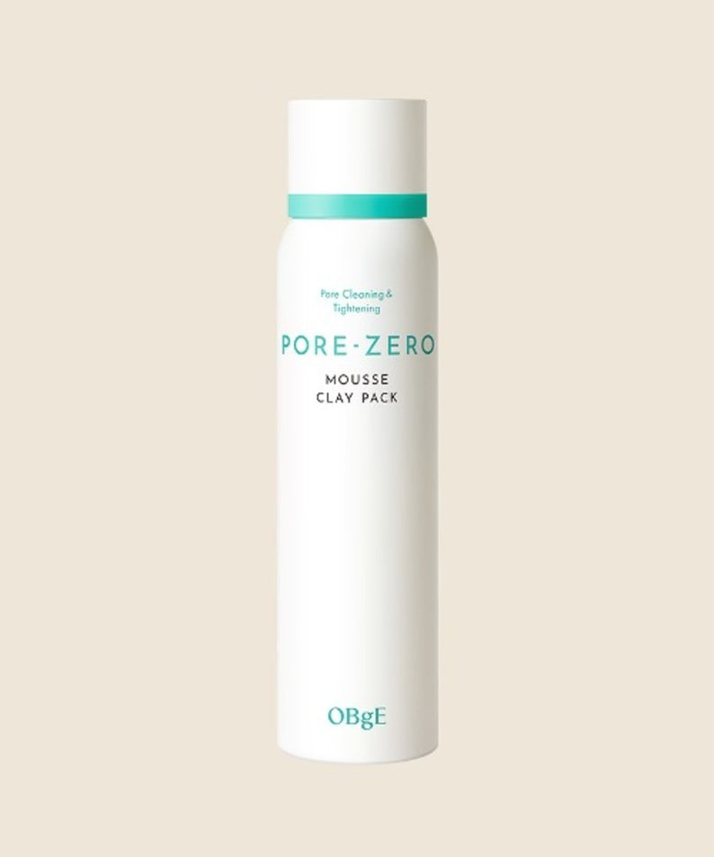 OBGE Pore Zero Mousse Clay Pack de la marque OBGE, flacon blanc sur fond crème, visuel produit cosmétique.