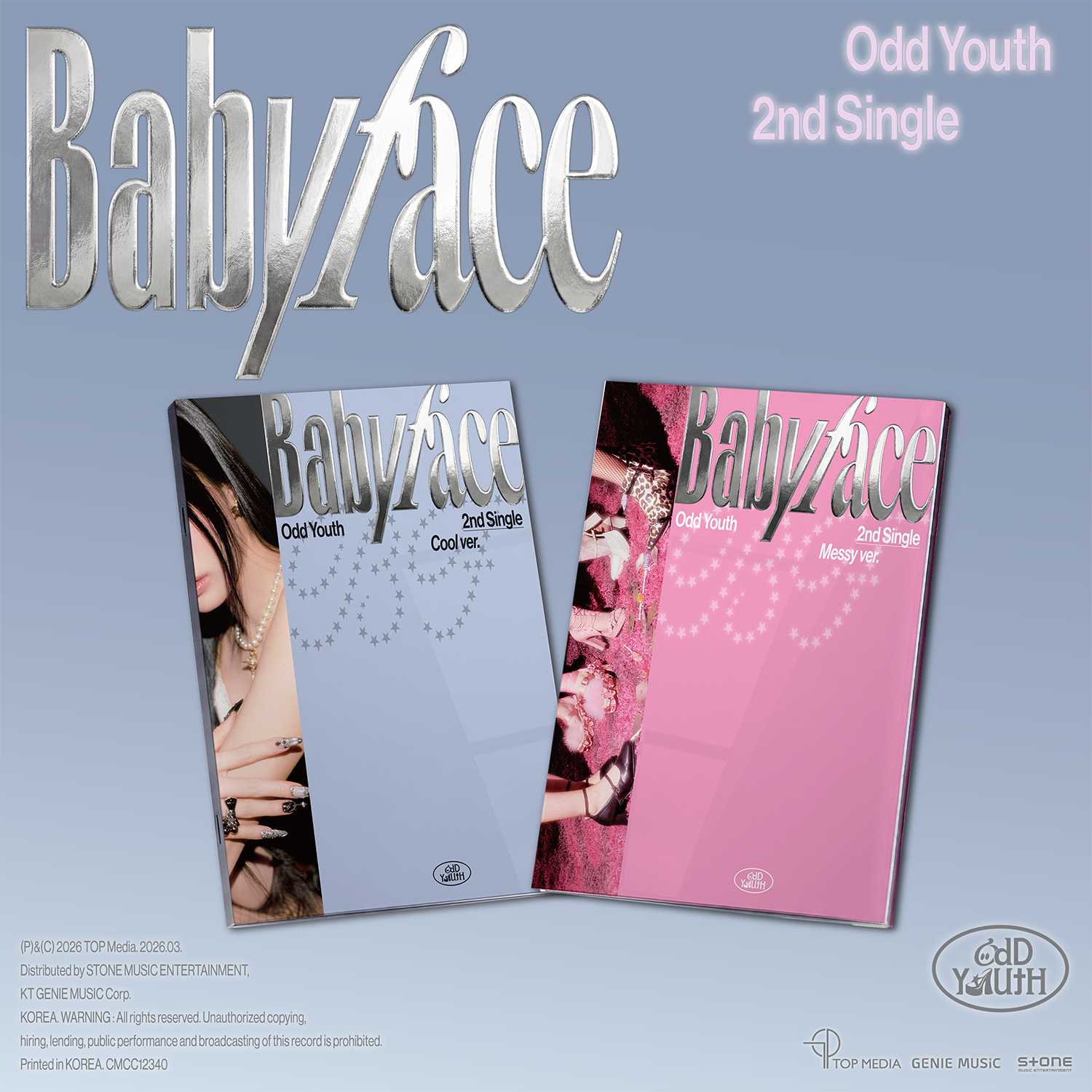 ODD YOUTH - 2nd Single [Babyface] (2 Random) - Album Kpop : couverture Babyface, 2 versions, visuel rose/bleu, marque Odd Youth