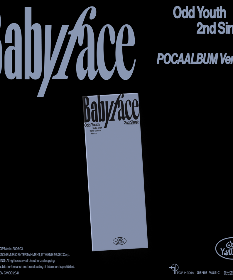ODD YOUTH - 2nd Single [Babyface] (POCA ALBUM Ver.) - Album Kpop, pochette, design Babyface sur fond sombre, Odd Youth