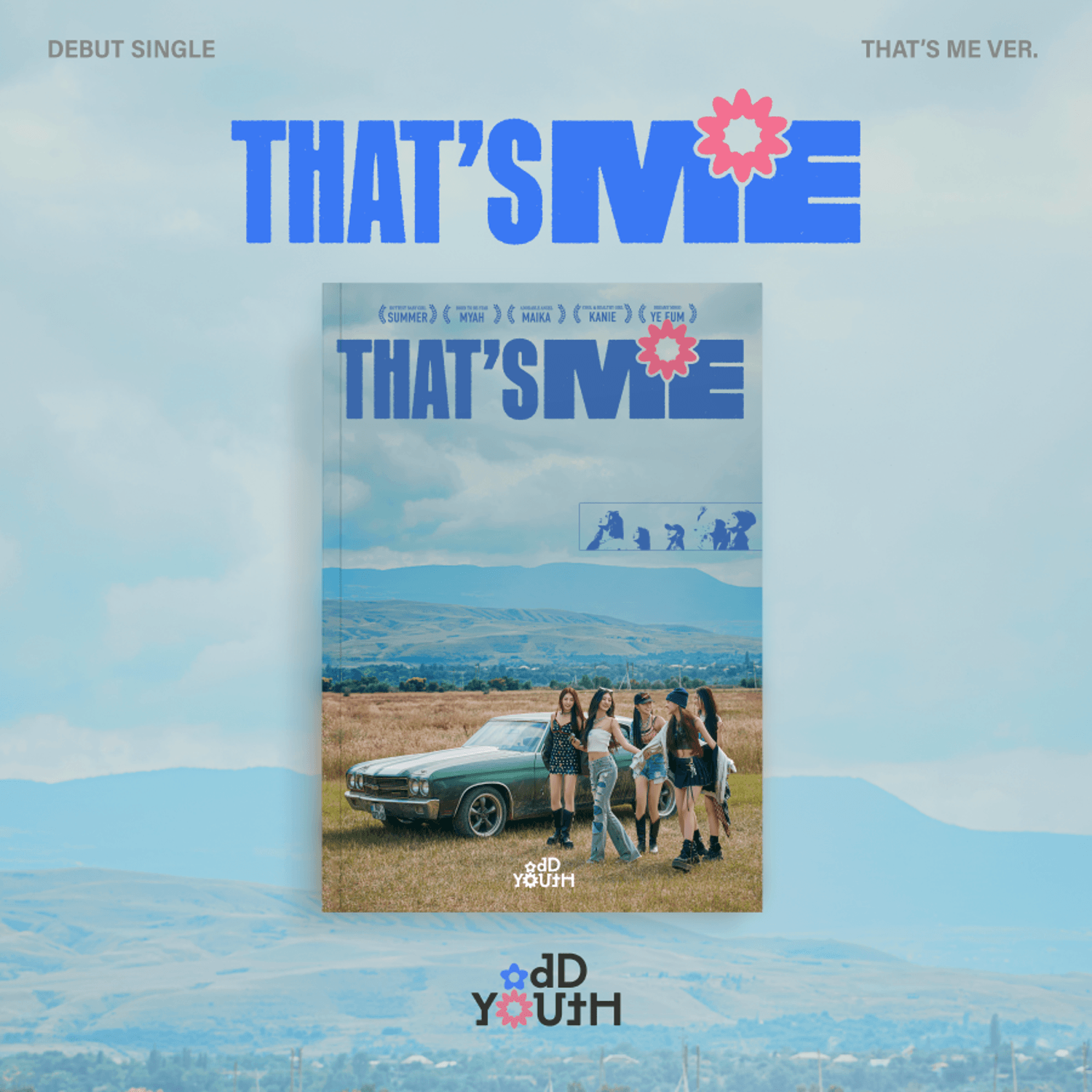 ODD YOUTH - [Best Friendz] (THAT’S ME Ver.) - Album Kpop : couverture visuelle ciel bleu, groupe près d’une voiture