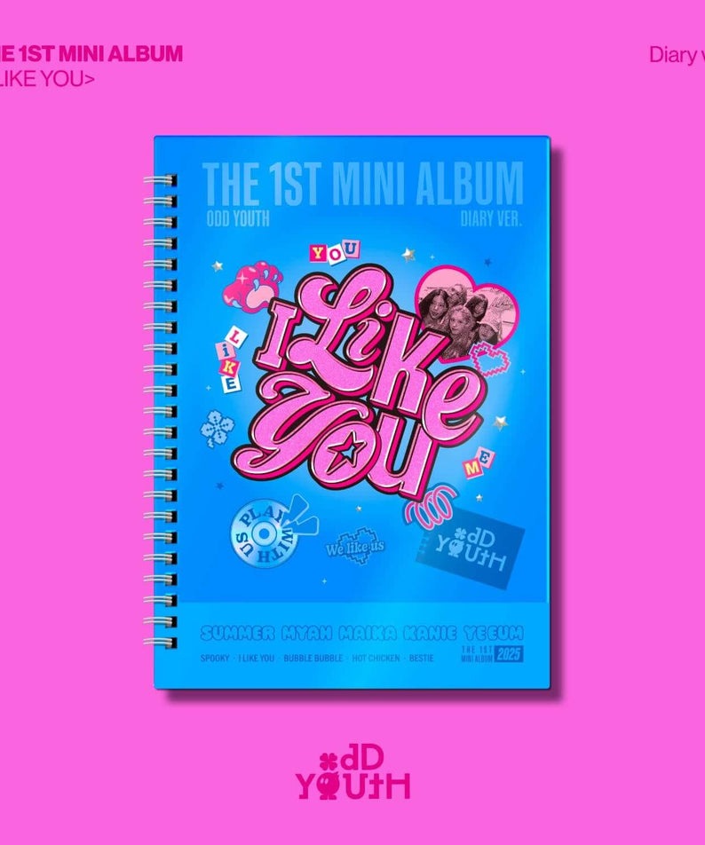 ODD YOUTH - THE 1ST MINI ALBUM [I LIKE YOU] (Diary ver.) - Album Kpop, couverture rose bleue sur fond uni, produit officiel