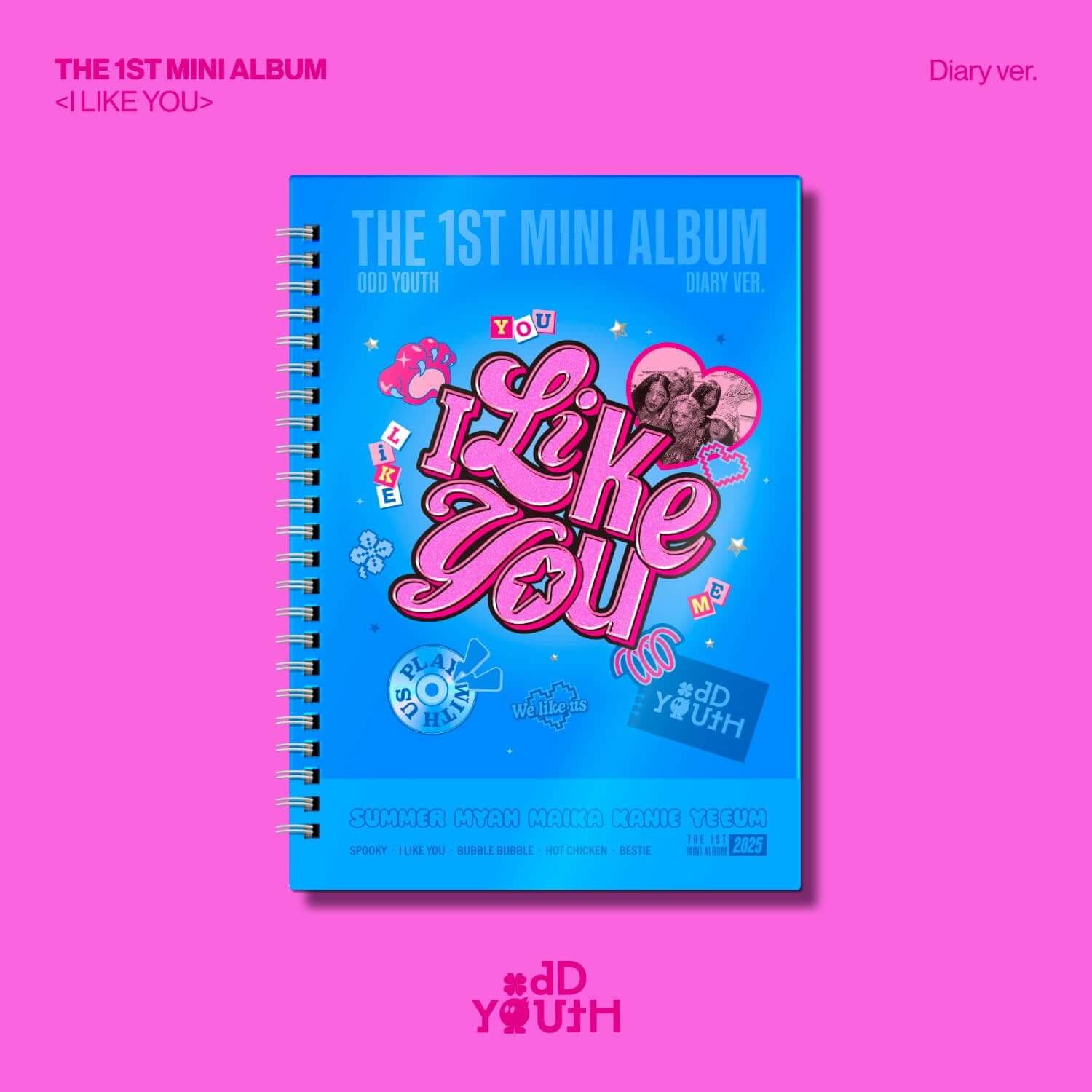 ODD YOUTH - THE 1ST MINI ALBUM [I LIKE YOU] (Diary ver.) - Album Kpop, couverture rose bleue sur fond uni, produit officiel