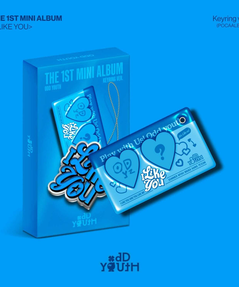 ODD YOUTH - THE 1ST MINI ALBUM [I LIKE YOU] (Keyring ver.) - Album Kpop : visuel bleu, boîtier et porte-clés.
