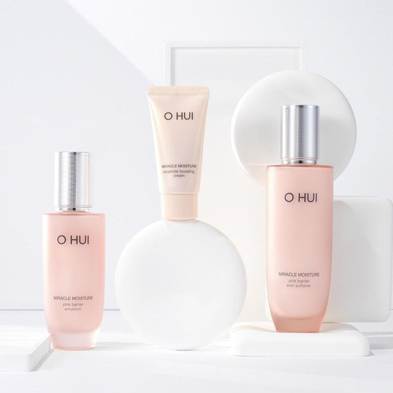 OHUI Miracle Moisture Pink Barrier Basic set (Softener, Cream, Emulsion) disponible sur Ma petite Coree, ton Eshop 100% K-beauty en direct de Seoul