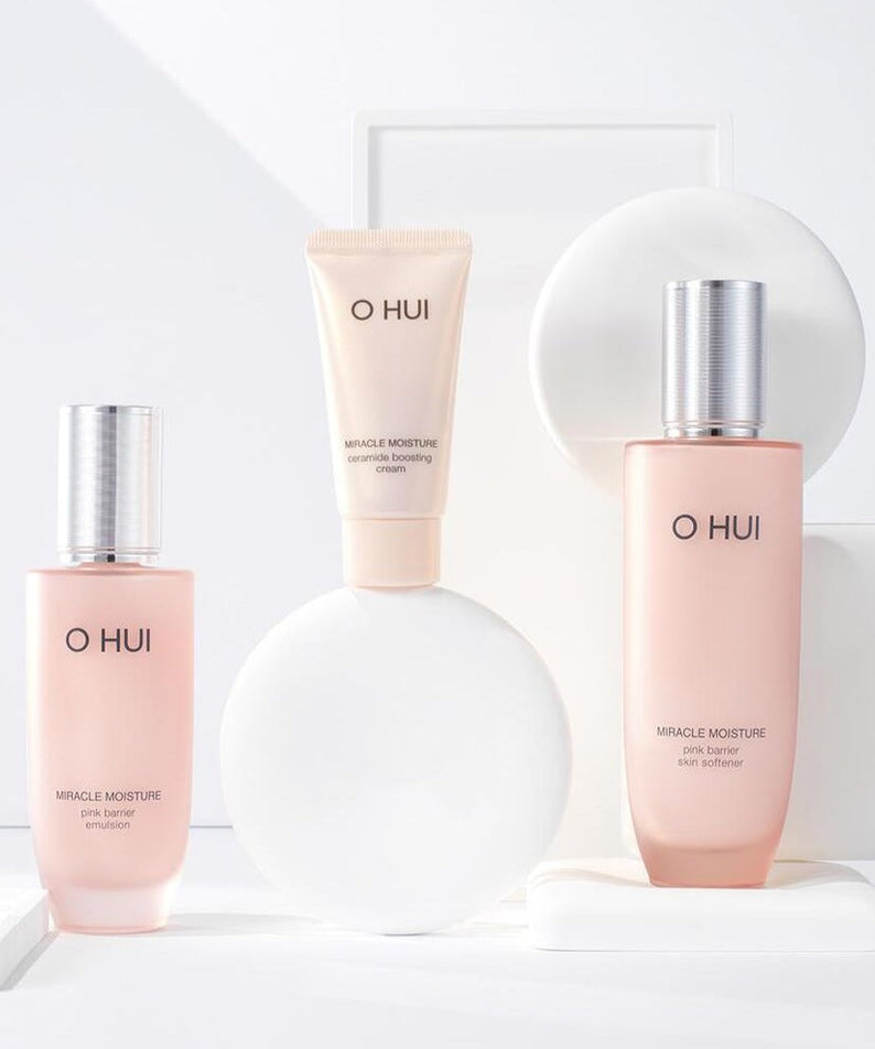OHUI Miracle Moisture Pink Barrier Basic set (Softener, Cream, Emulsion) disponible sur Ma petite Coree, ton Eshop 100% K-beauty en direct de Seoul