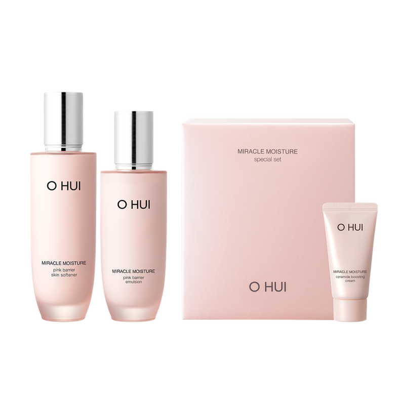OHUI Miracle Moisture Pink Barrier Basic set (Softener, Cream, Emulsion) disponible sur Ma petite Coree, ton Eshop 100% K-beauty en direct de Seoul