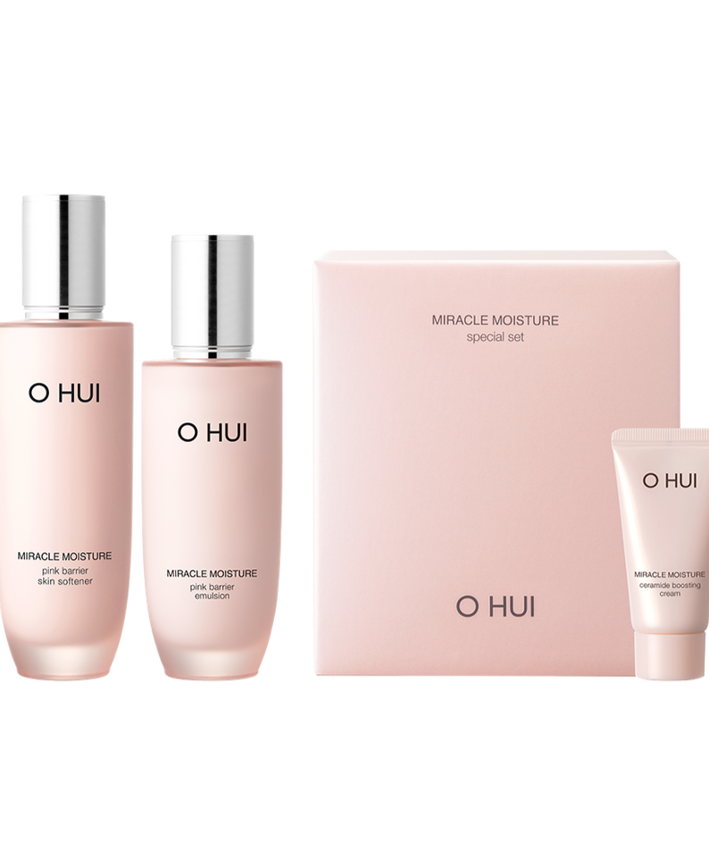 OHUI Miracle Moisture Pink Barrier Basic set (Softener, Cream, Emulsion) disponible sur Ma petite Coree, ton Eshop 100% K-beauty en direct de Seoul