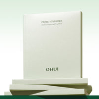 OHUI  Prime Advancer PDRN Collagen Gel Lifting Mask 4-Piece, marque OHUI, coffret et gel sur fond vert clair