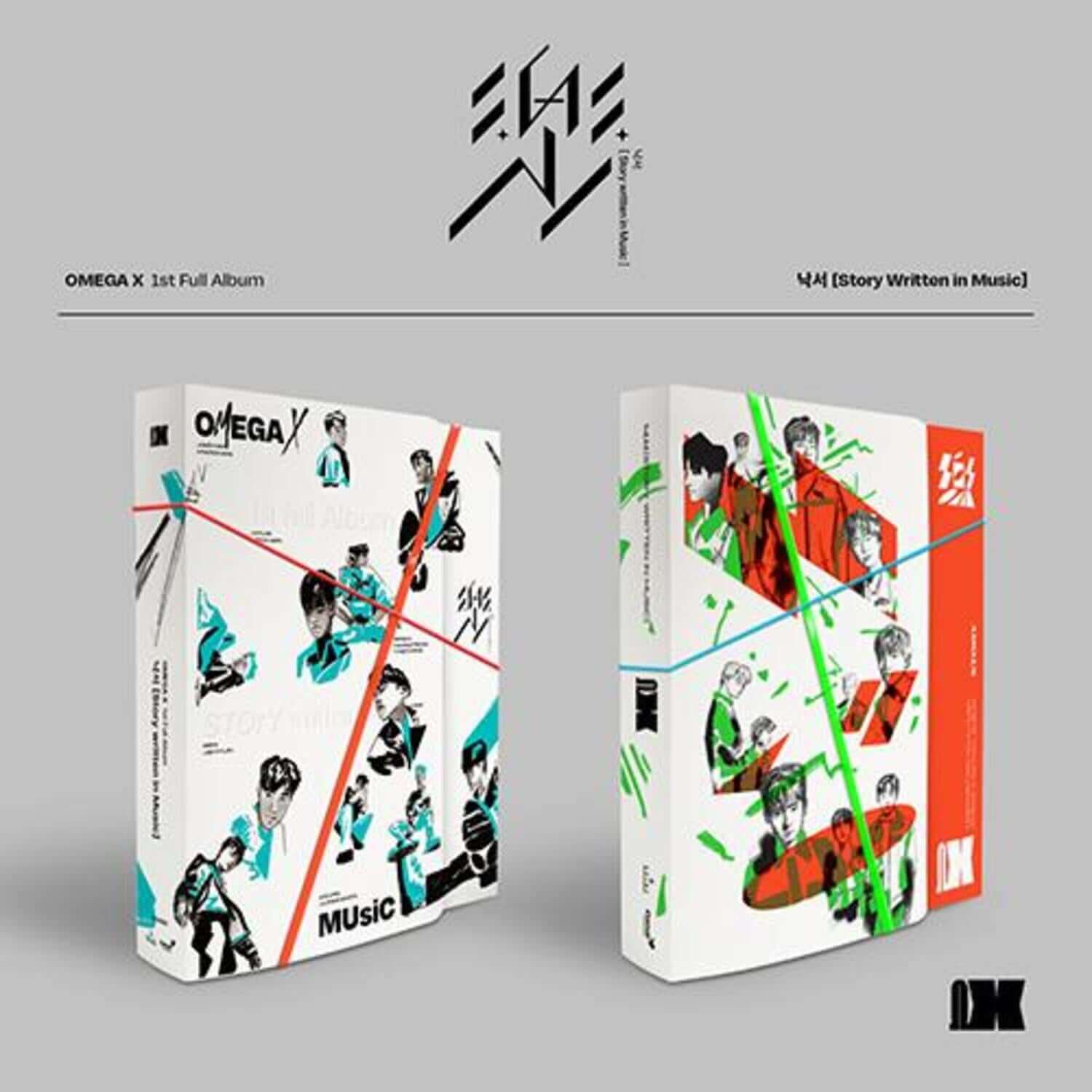 OMEGA X - 1st Album [樂] (Story Written in Music) (SET Ver.) - Album Kpop, pack en visuel promo sur fond gris