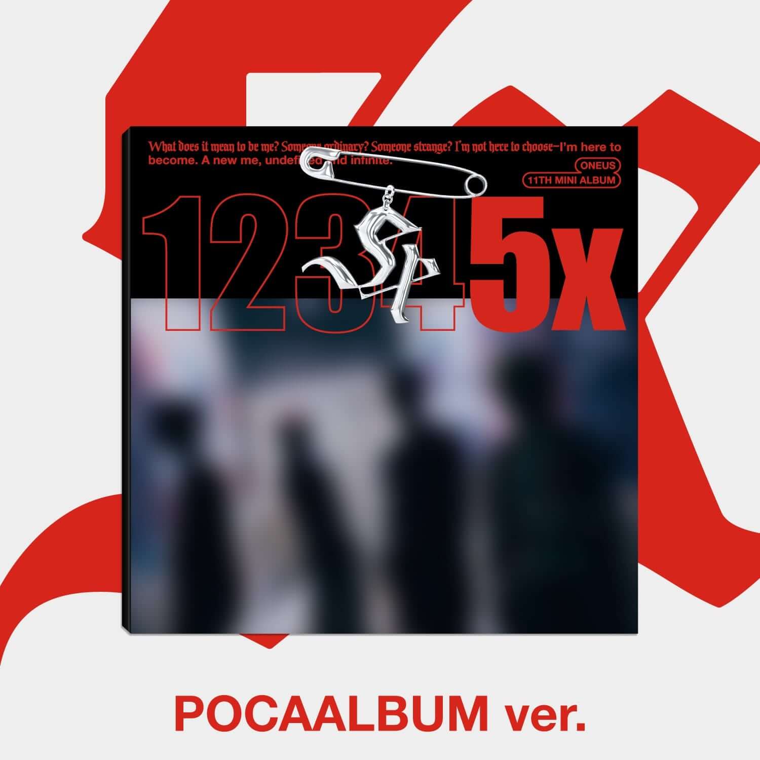 ONEUS - 11th MINI [5x] (POCAALBUM ver.) - Album Kpop : pochette noire avec texte 123 5x, branding rouge/blanc.