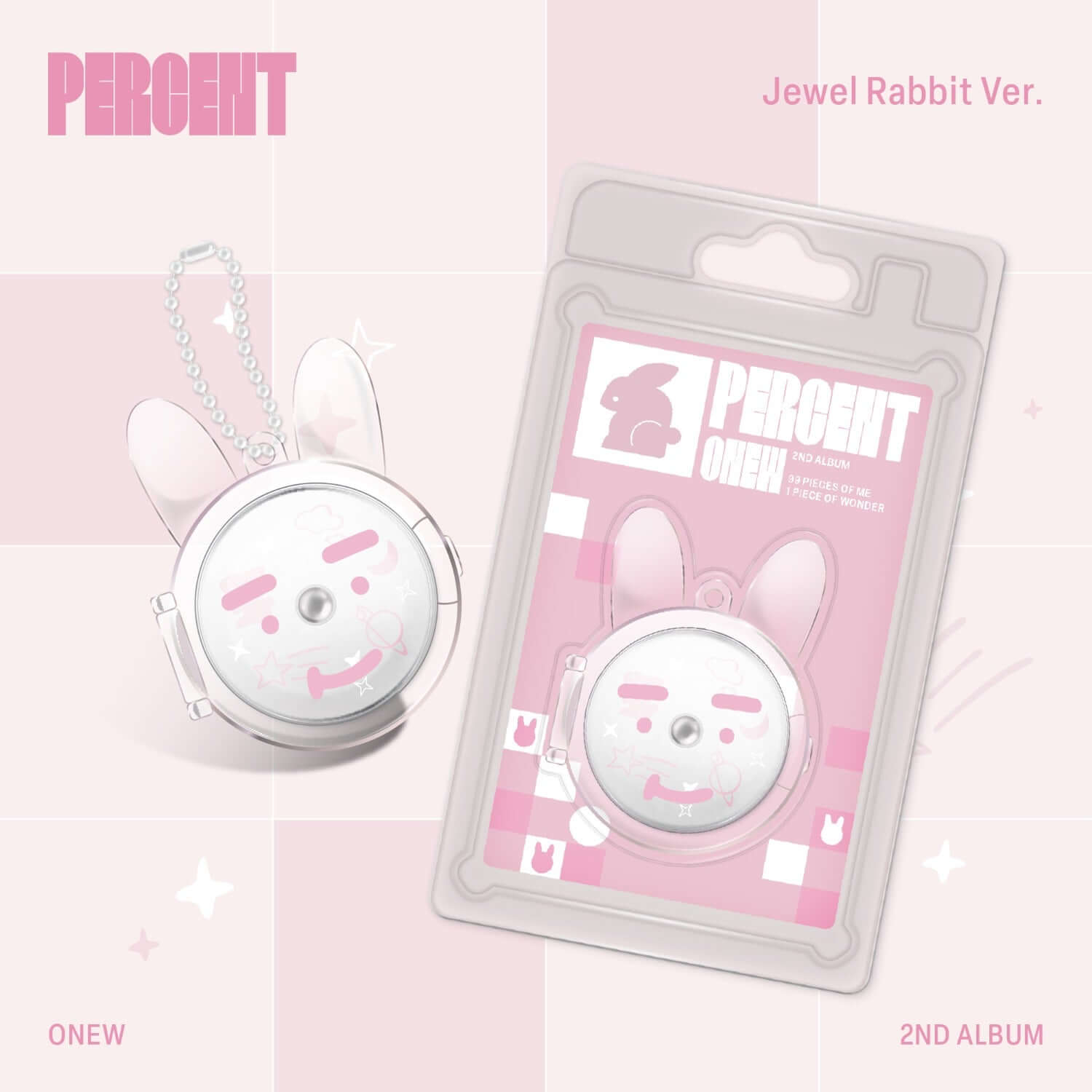 ONEW - 2nd Full Album PERCENT (Jewel Rabbit Ver.) - Album Kpop, version Jewel Rabbit, packaging rose avec accessoires photo produit
