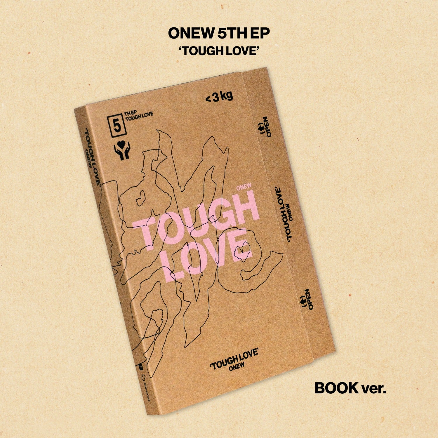 ONEW - 5th Mini Album [TOUGH LOVE] (BOOK Ver.) - Album Kpop, jaquette BOOK ver. sur fond beige, design ONEW.