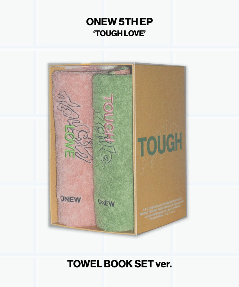 ONEW - 5th Mini Album [TOUGH LOVE] (TOWEL BOOK SET Ver.) - Album Kpop, coffret ONEW avec serviette, sur fond clair.