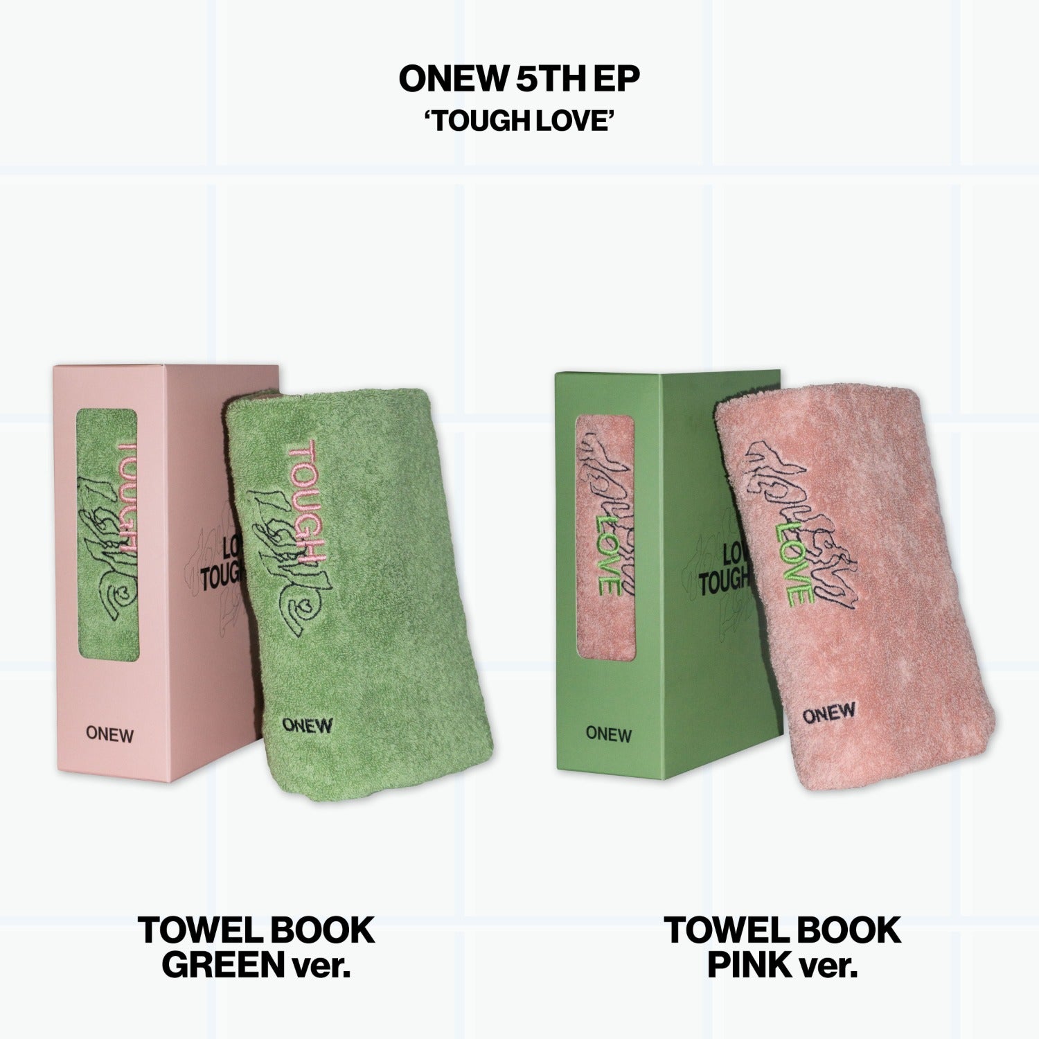 ONEW - 5th Mini Album [TOUGH LOVE] (TOWEL BOOK Ver.) - Album Kpop, pack Towel Book vert et rose, ONEW sur fond mural