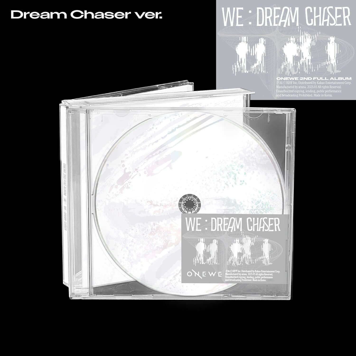 ONEWE - 2nd Full Album [WE : Dream Chaser] (Dream Chaser ver.) - Album Kpop, boîtier CD translucide sur fond noir.