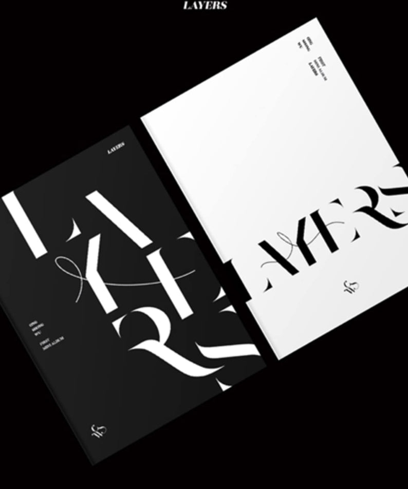 ONG SEONGWU - 1st Album [LAYERS] (BLACK ver. + WHITE ver.) - Album Kpop, boîtiers noir et blanc sur fond noir.