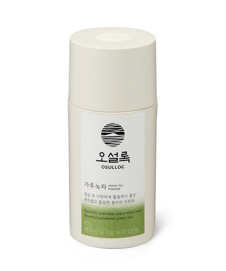 OSULLOC Green Tea Powder 40g, pot de poudre de thé vert de la marque OSULLOC sur fond blanc