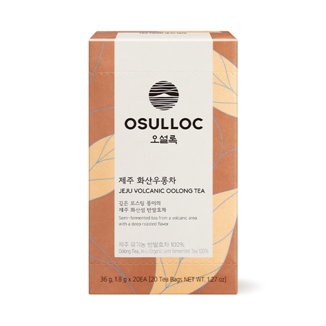 OSULLOC Jeju Volcanic Oolong Tea 20 P : boîte de thé oolong volcanique sur fond clair, marque OSULLOC en évidence.