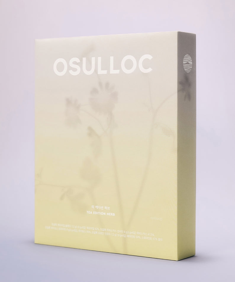 Boîte de thé OSULLOC Tea Edition Herb 4 Types représentant un design élégant et minimaliste.