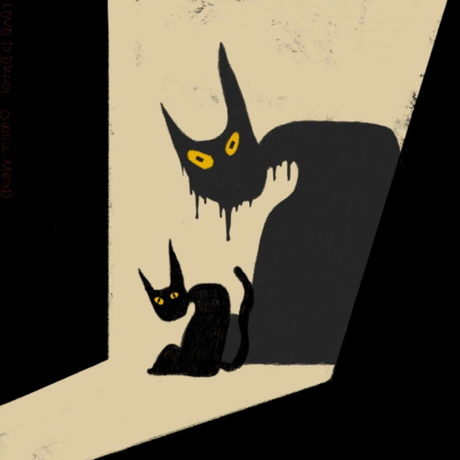 OWELL MOOD - [LOVE is DRUG] - Album Kpop, couverture avec chats noirs et fond beige, style graphique K-pop par OWELL MOOD.